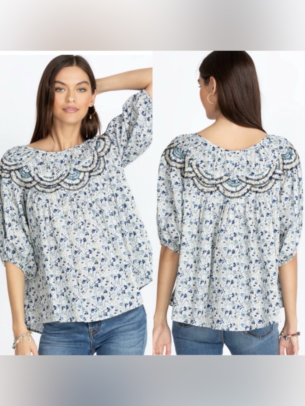 Johnny Was Tatiana Floral Embroidered Top Size Large $250 - Picture 1 of 11